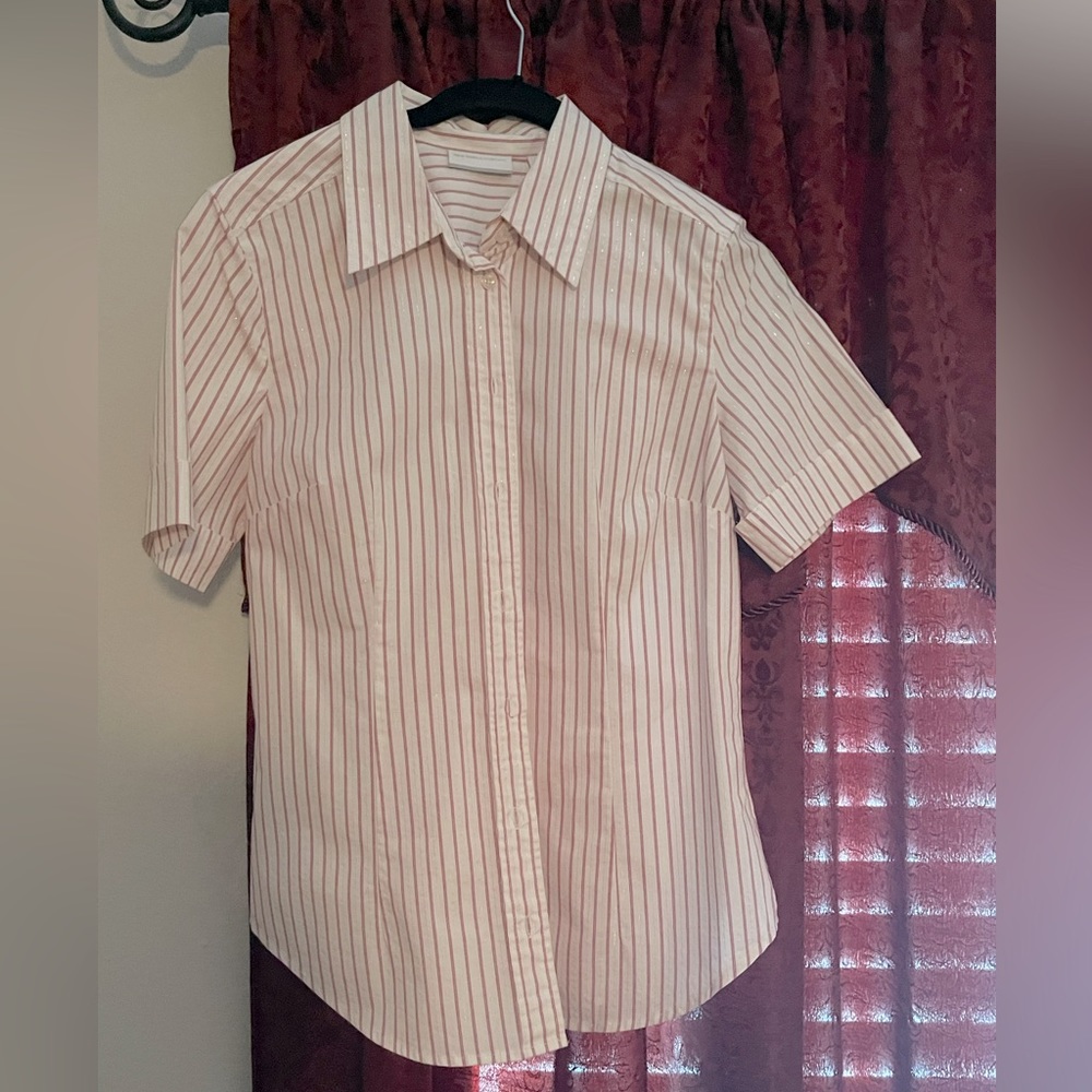 New York & Company, S, short sleeve, red stripped,  button up